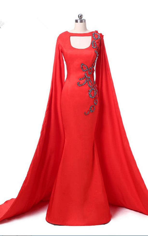 Red Dress Party Kaftan Angle Of Dubai And The Arab Turkey Galajurk Long Sleeve Evening Dress Formally
