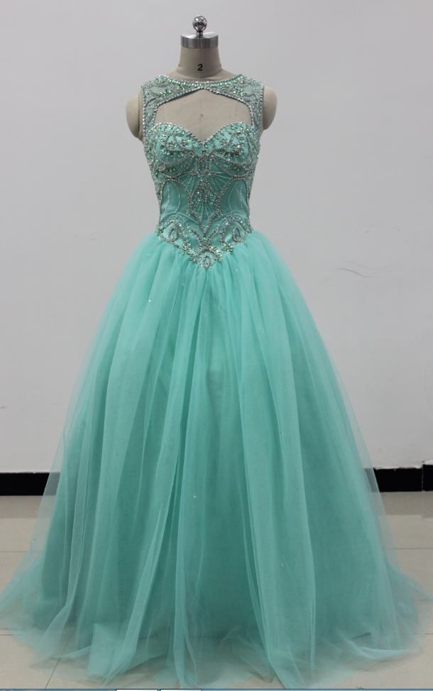 Turquoise Tulle Evening Dress Beaded Quinceanera Dresses Ball Gown For 15 Prom Party Dress Custom Prom Gowns Sweet 16 Dresses