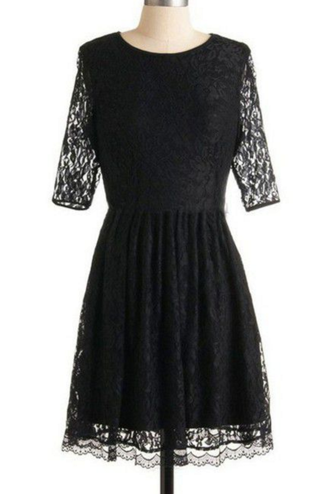 Homecoming Dresses Black Half-Sleeve Open Back Lace Above Knee Scoop A ...