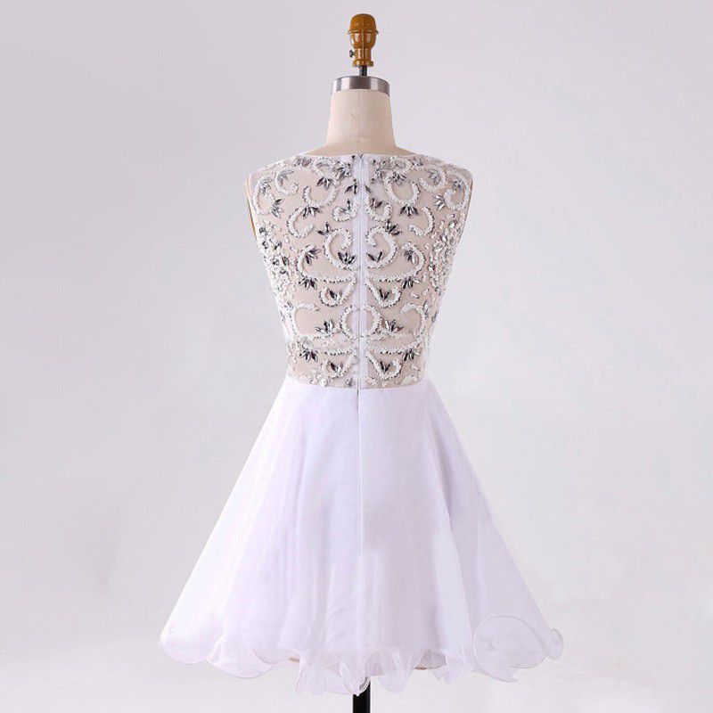 White Strapless A-Line Chiffon Short Homecoming Dress Birthday Outfits, DP3253