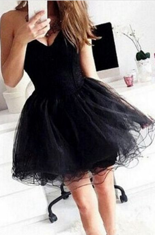 Black Homecoming Dresses Open Back Sleeveless Aline Sweetheart Neckline Above Knee Tulle Tulle