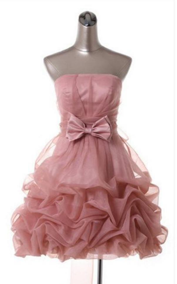 Top Selling Homecoming Dresses With Bow On Waist Strapless Draped Pink Homecoming Dresses Ball Gown Organza Party Dresses