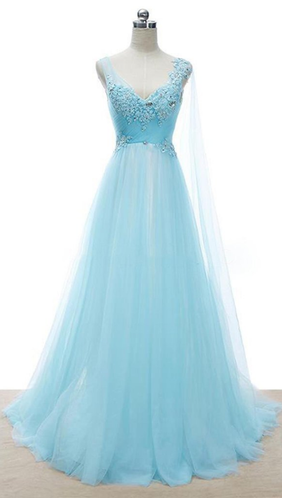 Charming Homecoming Dress,elegant Long Homecoming Dresses,appliques Blue Prom Dress,sleeveless Tulle Evening Formal Dress