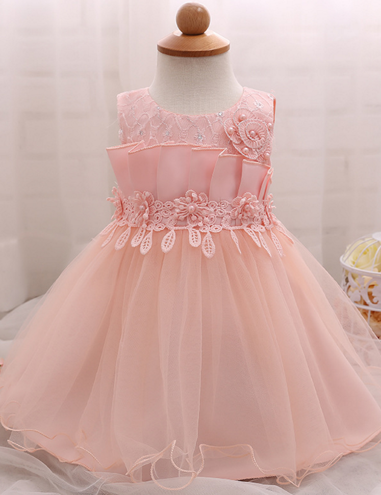 Baby Toddler Baptism Dress For 1st First Birthday Outfit Baby Kids Girls Clothes Little Girl Infant Party Dress Pink