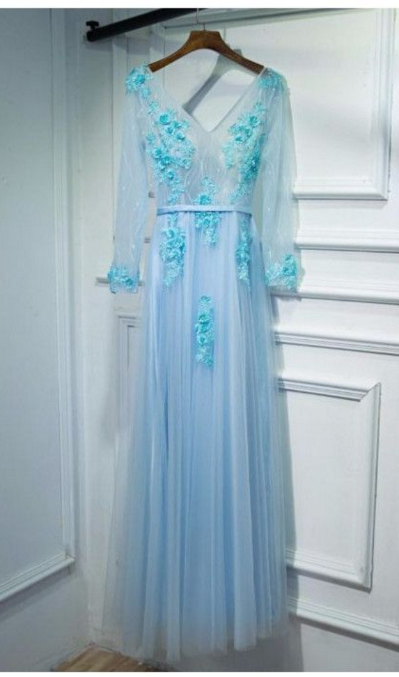 Stunning Prom Dress, Modest Prom Evening Dress, Blue Prom Dress, Long Prom Evening Dress