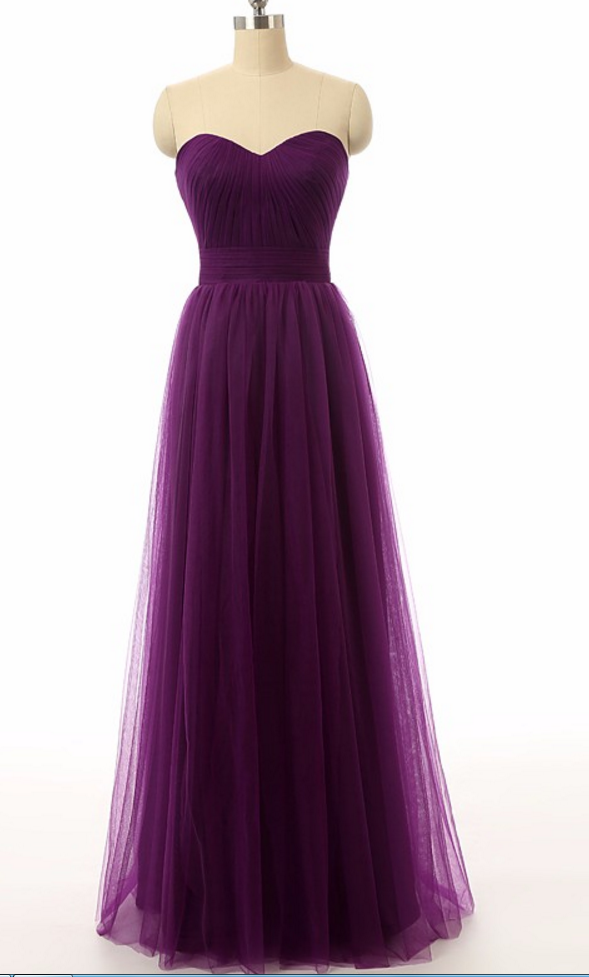 Purple Ruched Sweetheart Floor Length Tulle A-line Formal Dress Featuring Lace-up Back, Prom Dress