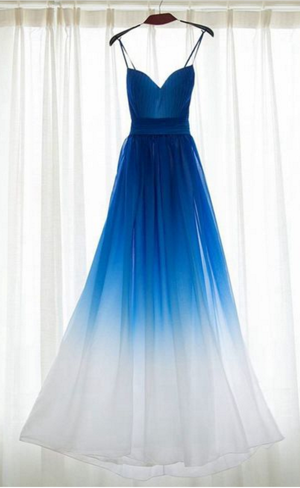 Elegant Spaghetti Blue Gradient Prom Dress,chiffon Prom Dress,gradient Party Gowns, Style Evening Dresses