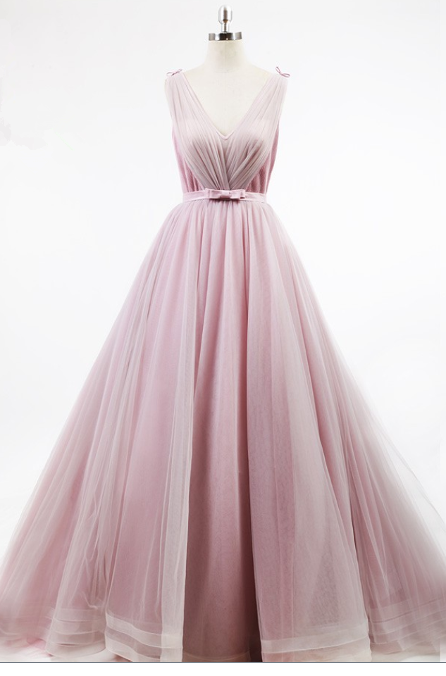 Backless Court Train Pleat Skirt Lovely Girl Bow Knot Belt Light Pink Simple Design Prom Dress