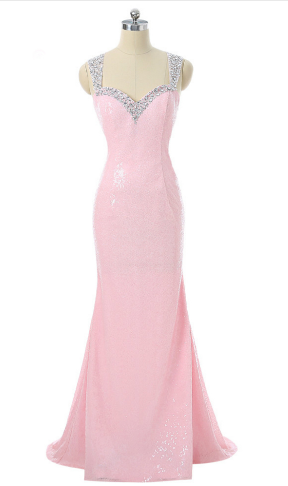 Pink Prom Dresses Mermaid Sweetheart Sequins Beaded Sexy Women Long Evening Dresses