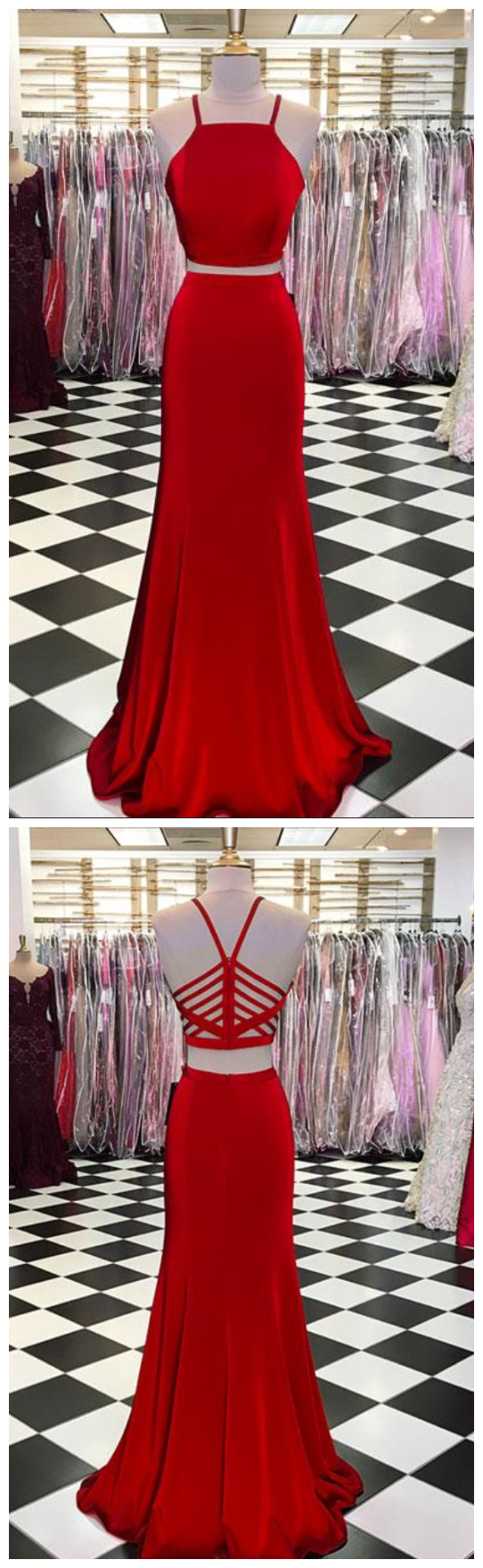 Simple Two Pieces Burgundy Long Prom Dress, Evening Dress P1698