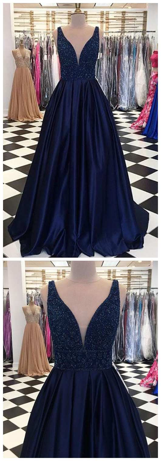 Dark Blue V Neck Long Prom Prom Dress, Formal Dress P1709 on Luulla — free download