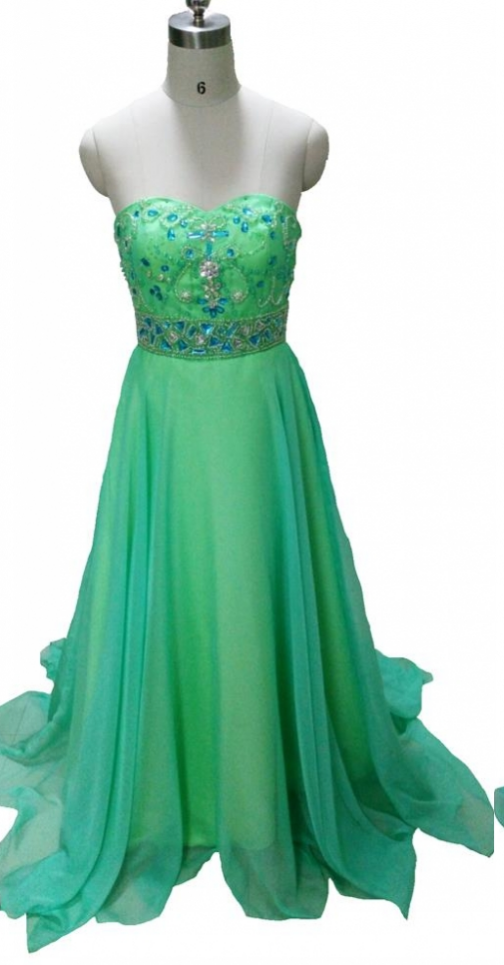 Elegant Green Prom Dresses A Line Sweetheart Crystals Beading Long Chiffon Formal Party Dresses Graduation Gown Wedding Party Dress