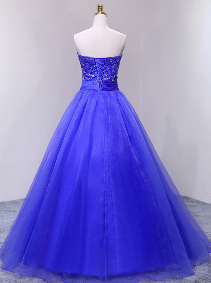 Blue Strapless Organza Long Prom Dress With Sweetheart Neckline on Luulla