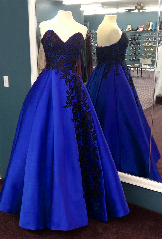 Strapless Prom Dress, Lace Appliques Prom Dress, Long Strapless Prom