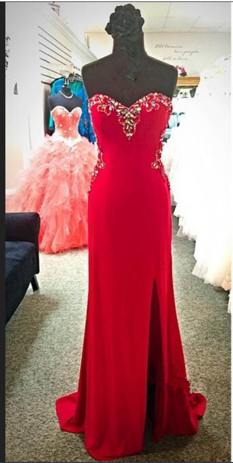 Gorgeous Red Fitted Sweetheart Side Slit Prom Dress With Cut Out Back
