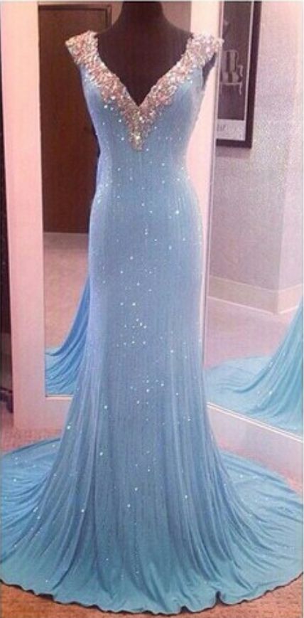 Sequins Prom Dress, Long Prom Dress, Blue Prom Dress, Gorgeous Prom Dress, Fantastic Prom Dress, Prom Dress,