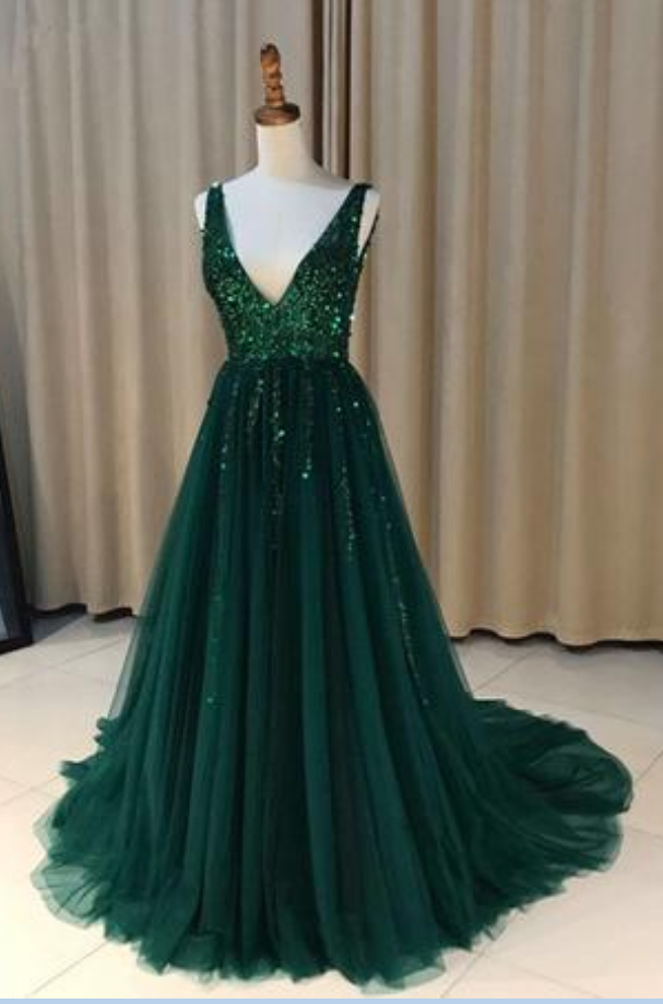 A-line V-neck Long Prom Dress, Sweet 16 Dress, Prom Dresses For Teens, Pageant Dresses, Party Dresses, Banquet Gown