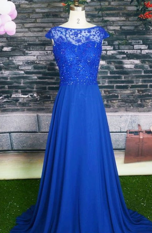 Cap Sleeve Prom Dress,royal Blue Prom Dresses,evening Dress