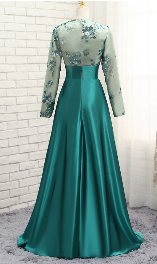 A Line Applique Long Sleeves Prom Dresses LBQ1122