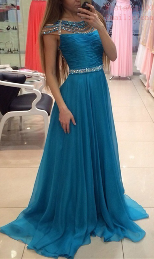 Elegant Ruffles Chiffon Prom Dresses With Beads A Line Sweetheart Plus Size Cap Sleeve Prom Gowns Floor Length Vestidos