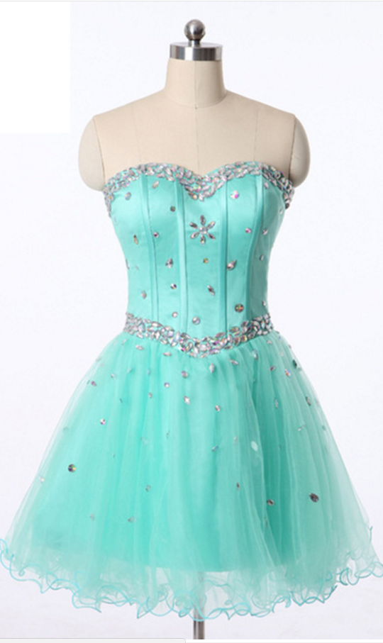 Mint Green Sparkly Strapless Beaded Short Homecoming Dress