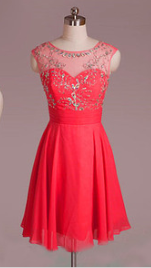 Spaghetti Straps Unique Pink Beadings Homecoming Dress,chiffon Short Homecoming Dress Prom Dresses