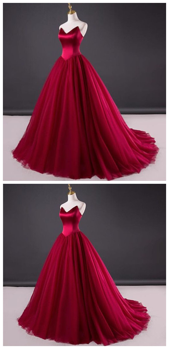 Ball Gown Wine Red Prom Dress,simple Red Wedding Dress,strapless Red Formal Dress