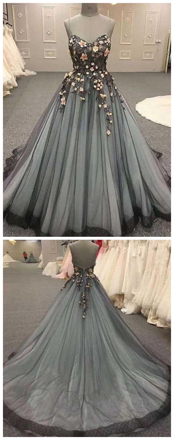 Gorgeous Spaghetti Strap Sweetheart Ball Gown Long Prom Dresses