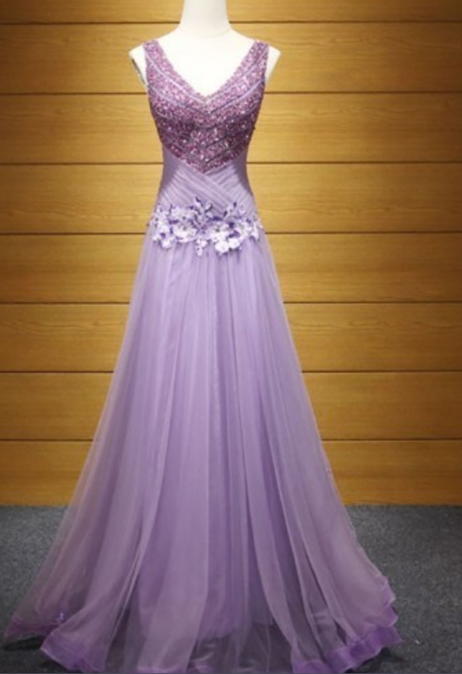 A-line V-neck Floor-length Tulle Prom Dress With Beading,backless Prom Dresses, V-neck Prom Dress,mermaid Prom Dresses, Length Prom