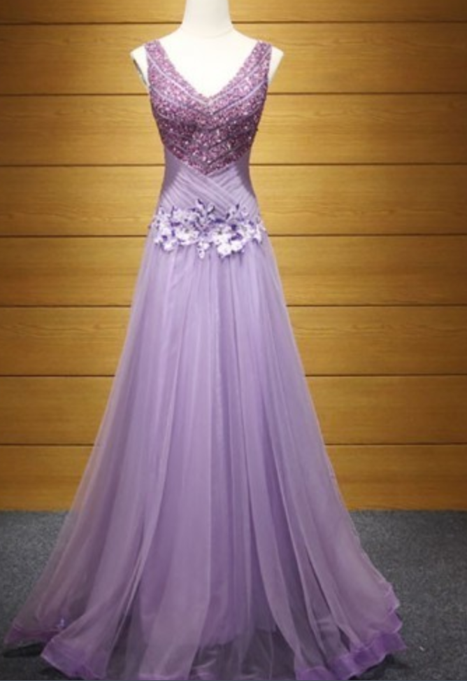 V Neck Criss Cross Strap Floor Length Tulle Prom Dress LBQ0426 main image 1