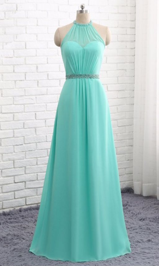 Blue Halter A Line Long Prom Dress Chic Beeaded Formal Party Dress Evening Gown Y7562