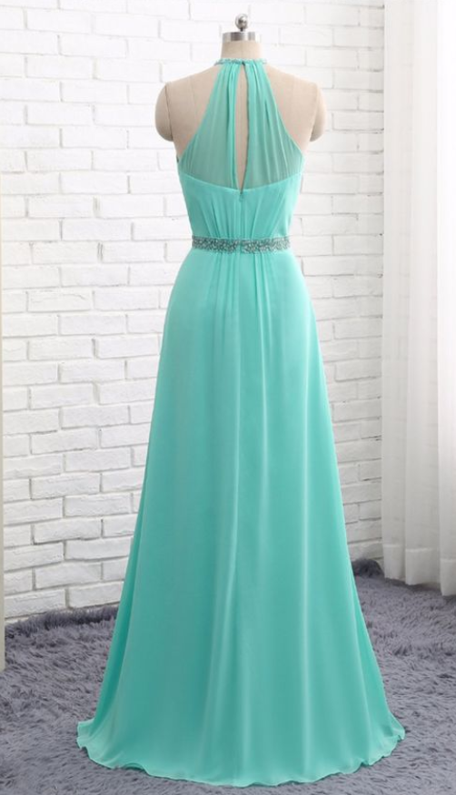 Blue Halter A Line Long Prom Dress Chic Beeaded Formal Party Dress Evening Gown Y7562