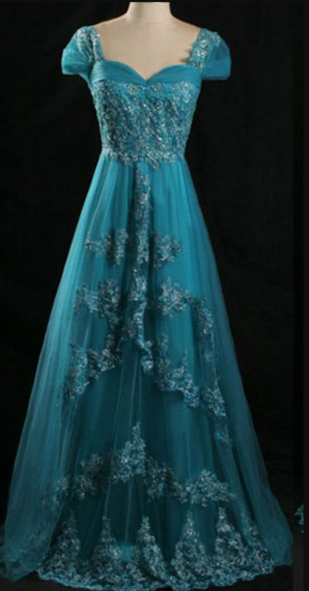 Long Prom Dress, Lace Prom Dresses, Blue Prom Dress, Vintage Bridesmaid Dress, Prom Dress, Short Sleeve Prom Dress