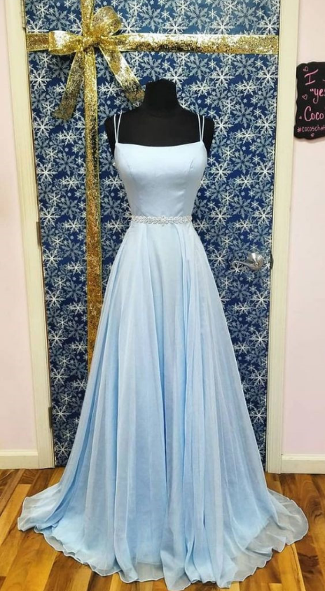 Simple Satin Blue Long Prom Dress, Blue Evening Dress