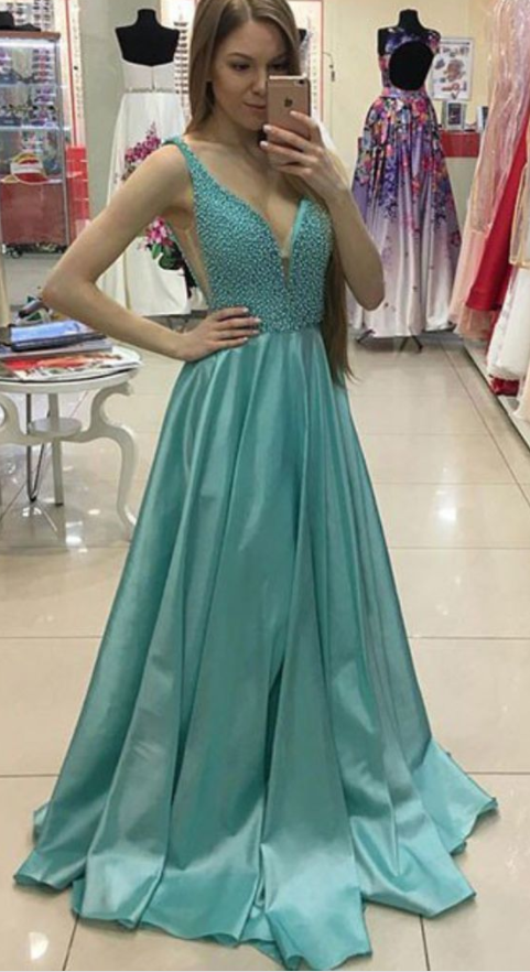 Charming Prom Dress,a-line Prom Gown,satin Prom Dress,beading Prom Gown