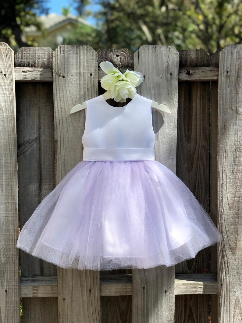 Lilac Flower Girl Dress, Lilac Flower Girl Dress Elegant Satin Tulle Flower Girl Dresses, Party Girl Dress, Baptism Girl Dress