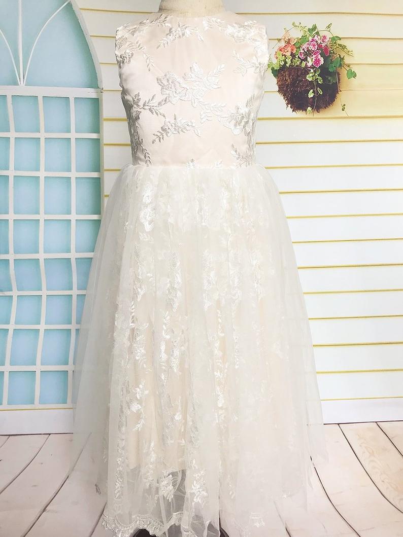 champagne lace flower girl dress