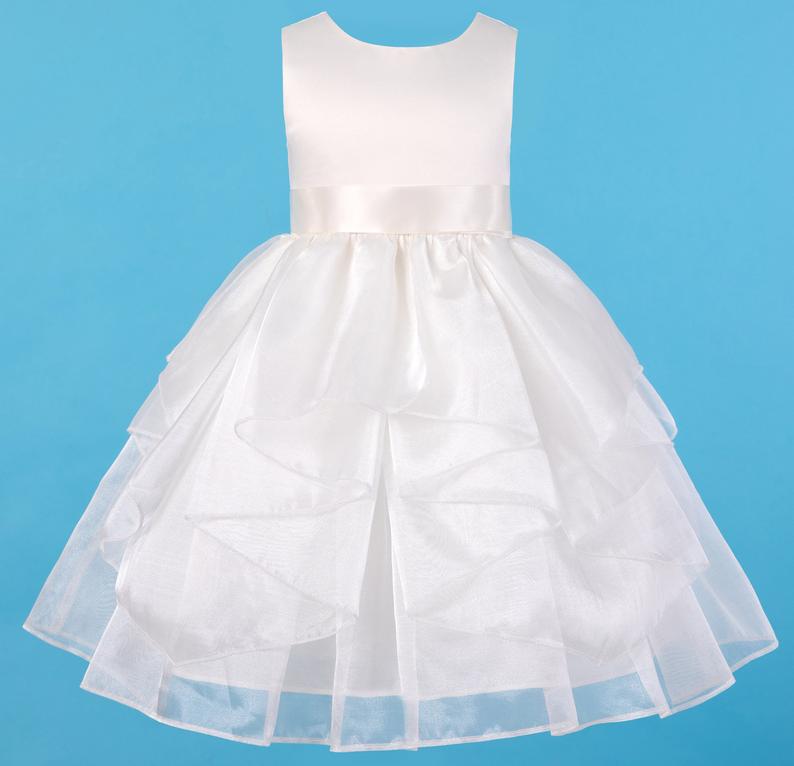 Ivory Flower Girl Dress Wedding Junior Bridesmaid, Communion Baptism Toddler Easter Shimmering