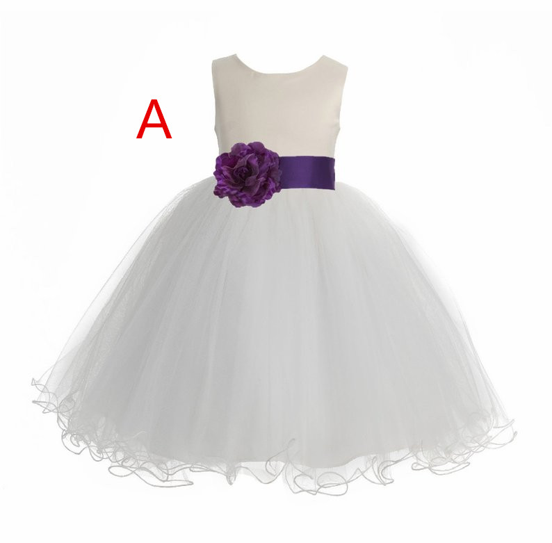 Satin Ivory Flower Girl Dress, Ivory Tulle Dress, Wedding Flower Girl Dresses