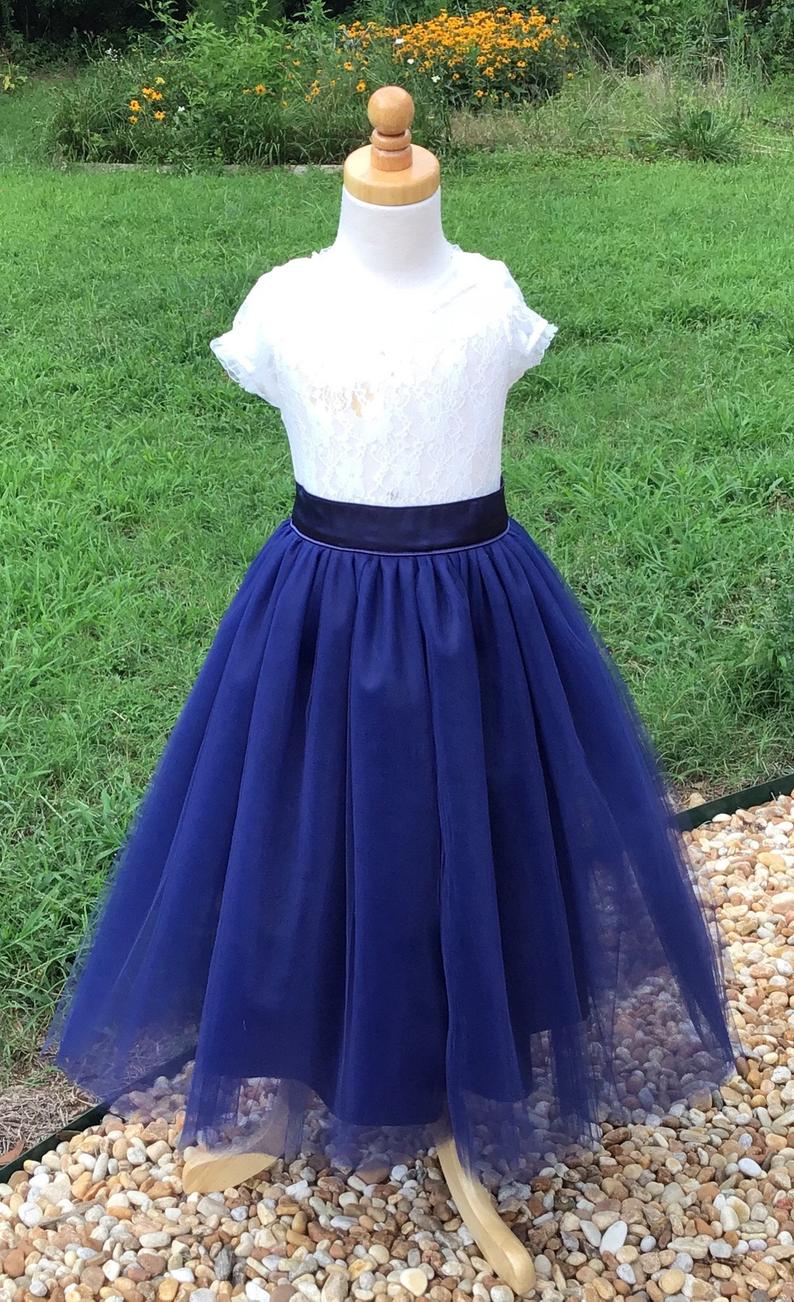 Tulle Skirt For Flower Girl ,navy Tutu Skirt,flower Girl Floor Lengthtutu