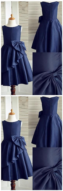 Navy Blue A-line Sleeveless Flower Girl Dress Pageant Dress With Bowknot, Child Dress