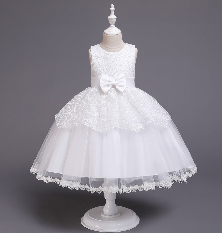 Lace Flower Girl Dress Princess Wedding Communion Birthday Party Gown Children Kids Clothes White