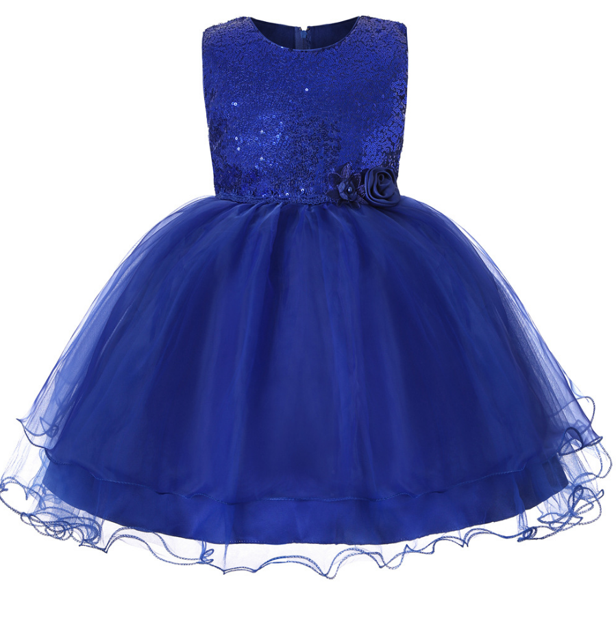 Sequined Flower Girl Dress Sleeveless Teens Wedding Formal Birthday Party Gown Children Kids Clothes Royal Blue