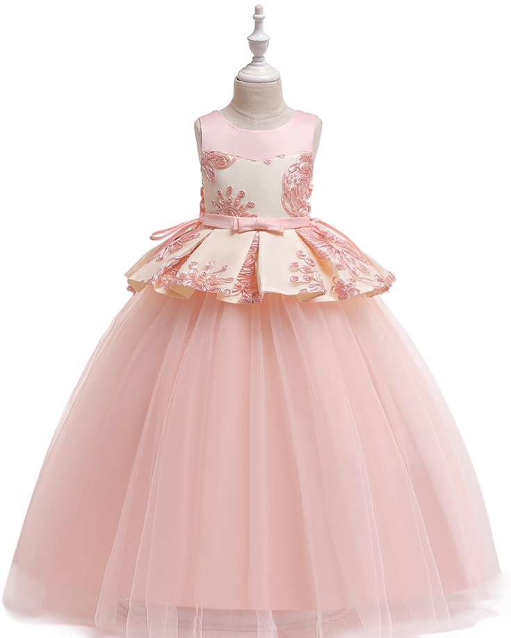 Long Flower Girl Dress Embroidery Teens Formal Birthday Party Tutu Gown Children Kids Clothes