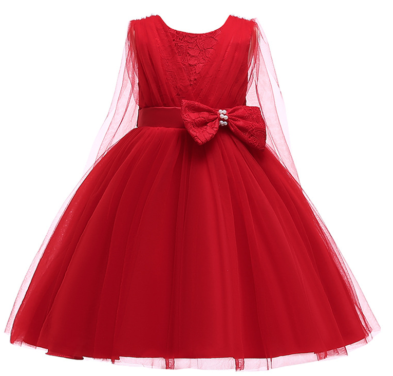 Lace Flower Girl Dress Sleeveless Formal Evening Birthday Tutu Gown Children Kids Clothes Red