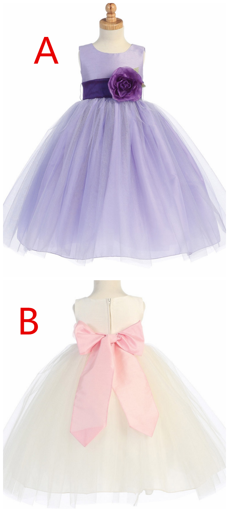 Blossom Lilac Poly Silk Bodice & Tulle Skirt Dress W/ Detachable Flower & Sash