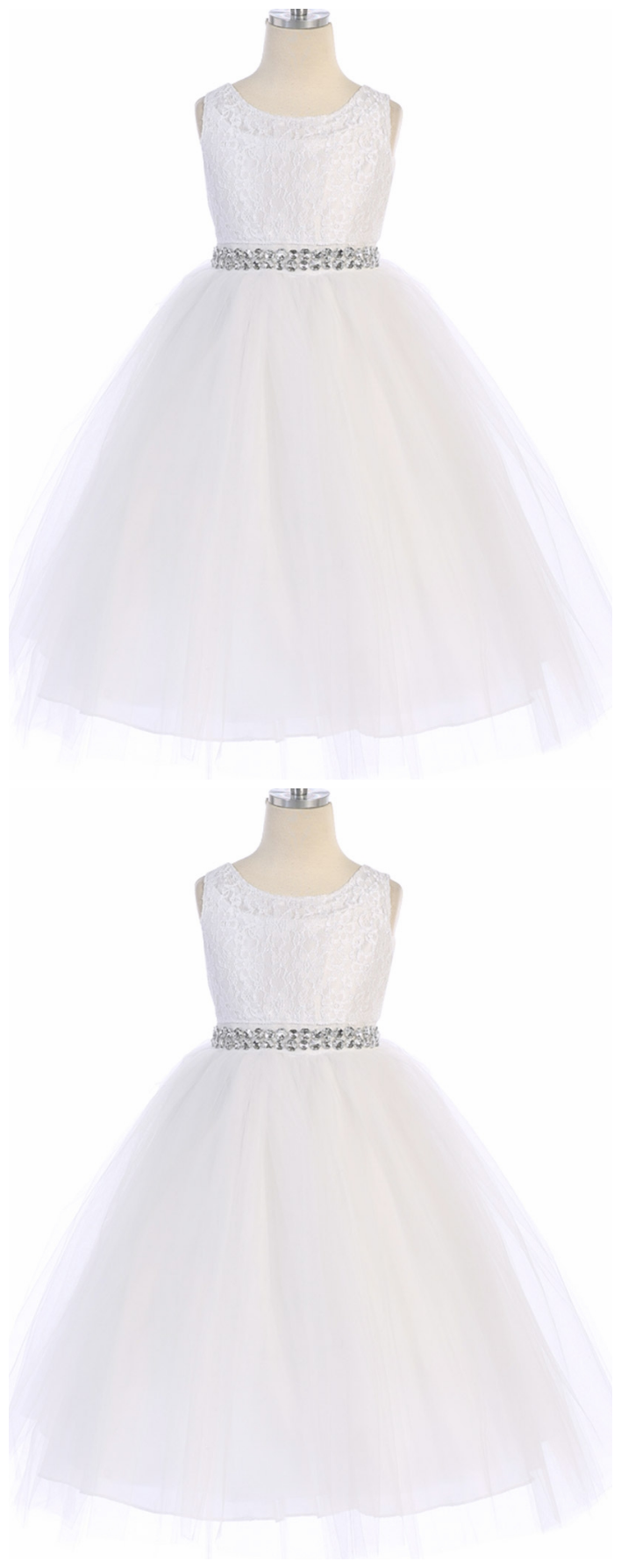 White Lace & Tulle Dress W/ Rhinestone Belt