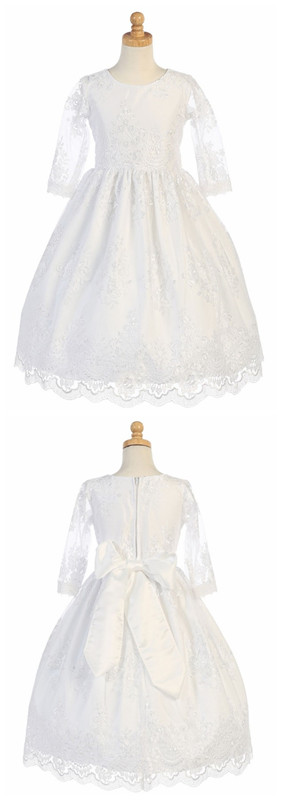 White Embroidered Tulle Sleeve Dress