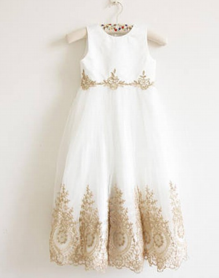 Flower Girl Dress With Gold Embroidery Floor Length Baby Girl Dress Waist Embroidery Flower Girl Dress Xk108 (1)