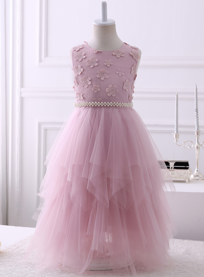 Blush Pink Flower Girl Dresses,lace Applique Flower Girl Dresses,girls Dresses 2018